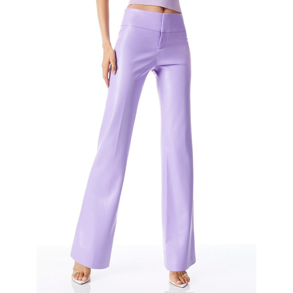 Alice + Olivia Olivia Vegan Leather Bootcut Lavender Purple Pant - Picture 4 of 16